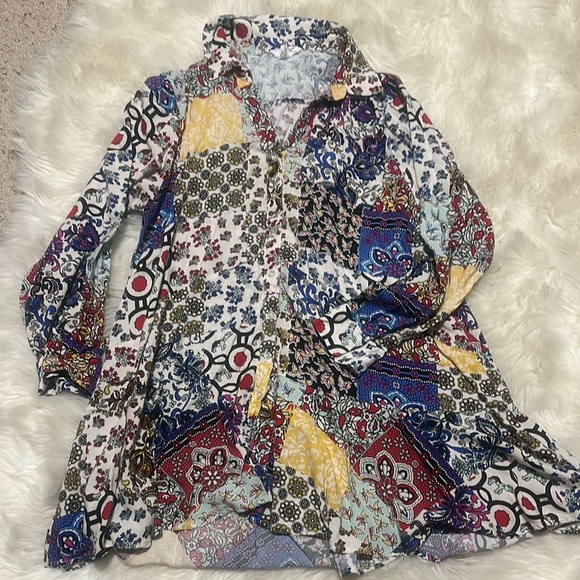 For The Republic Multicolor Floral Button-Up tunic dress top - Picture 1 of 3